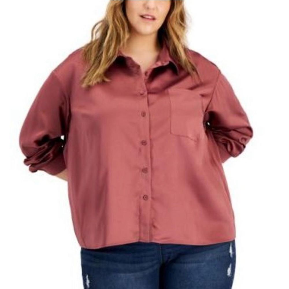 Love Fire Hammered Satin Button Up Blouse Roan Rouge Juniors Plus 2X NWT